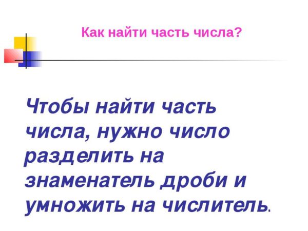 Значение части числа. Нахождение числа по части и части от числа. Нахождение части числа и числа по его части. Нахождение числа от части и части от числа. Часть от числа и число по его части.