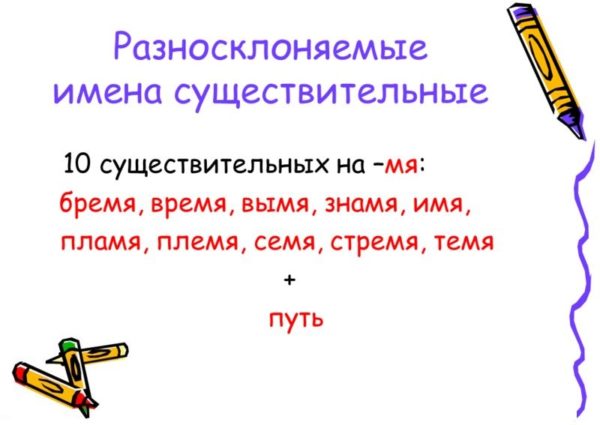 Разносклоняемые существительные 5 класс правило примеры в таблицах и схемах